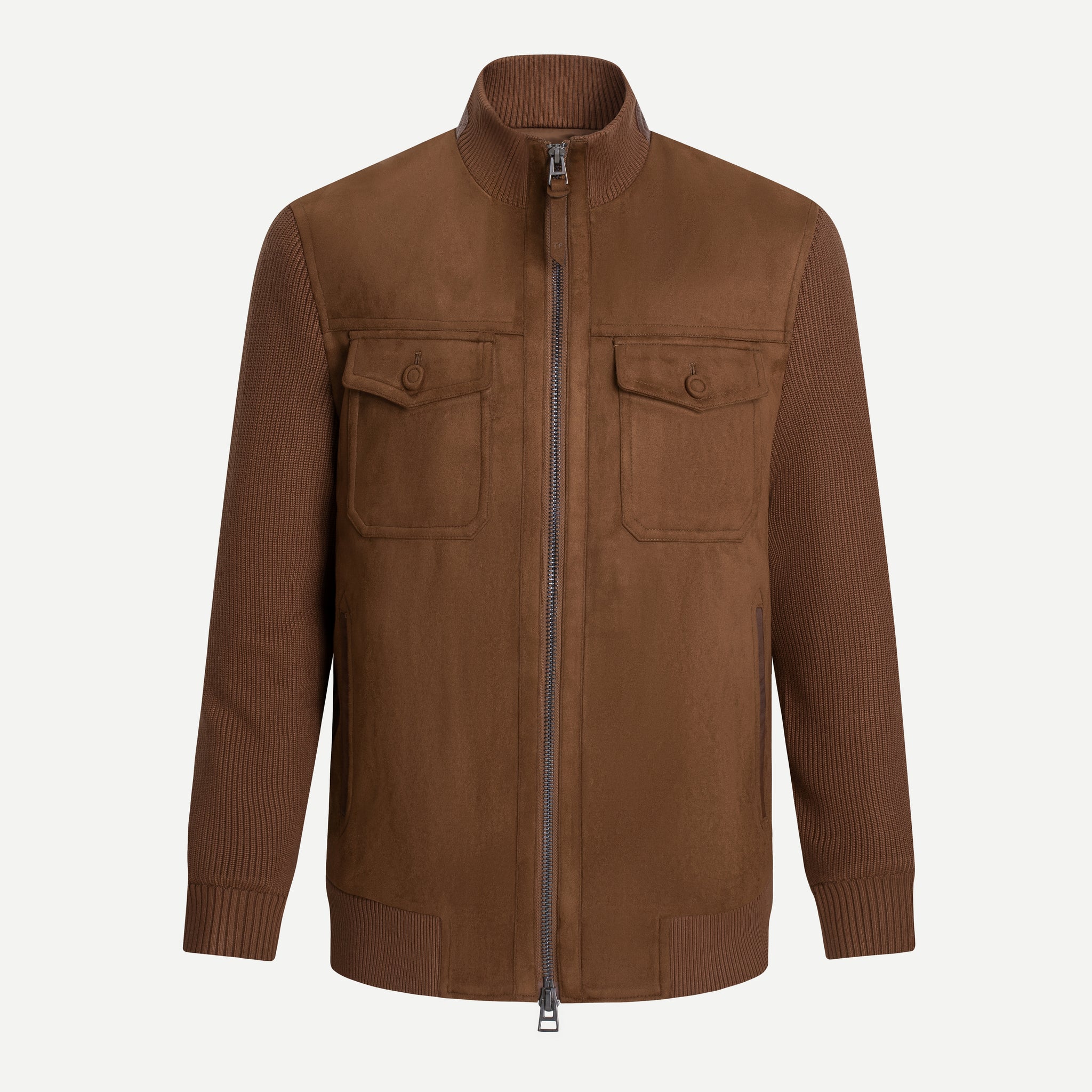 Áo khoác da lộn tay phối len